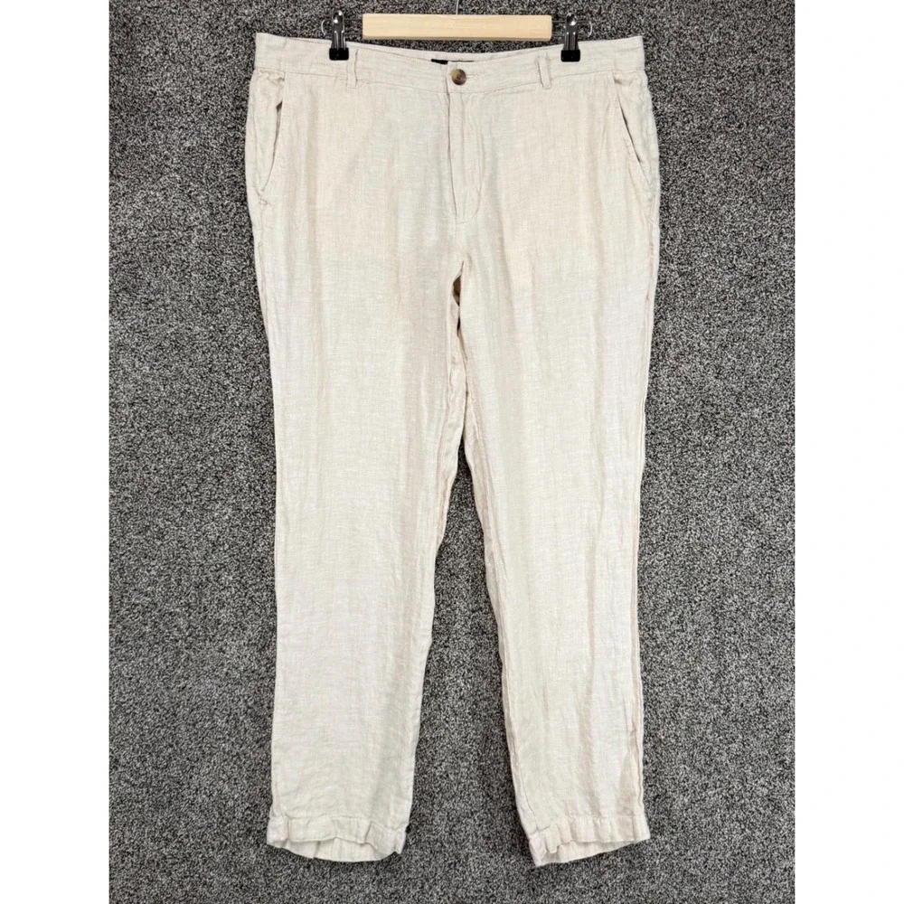 Club Room Luxury Linen Pants Mens 34/30 Beige Chino Travel Beach Vacation Resort